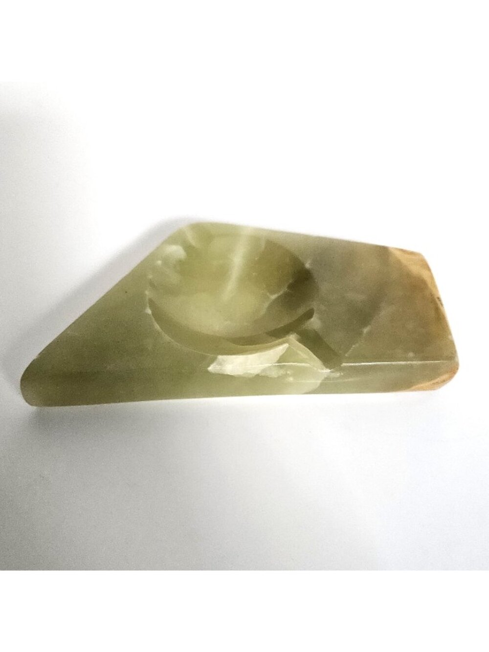 Vintage Green Tan Marble Onyx Alabaster Natural Stone Ashtray MCM 5x4"